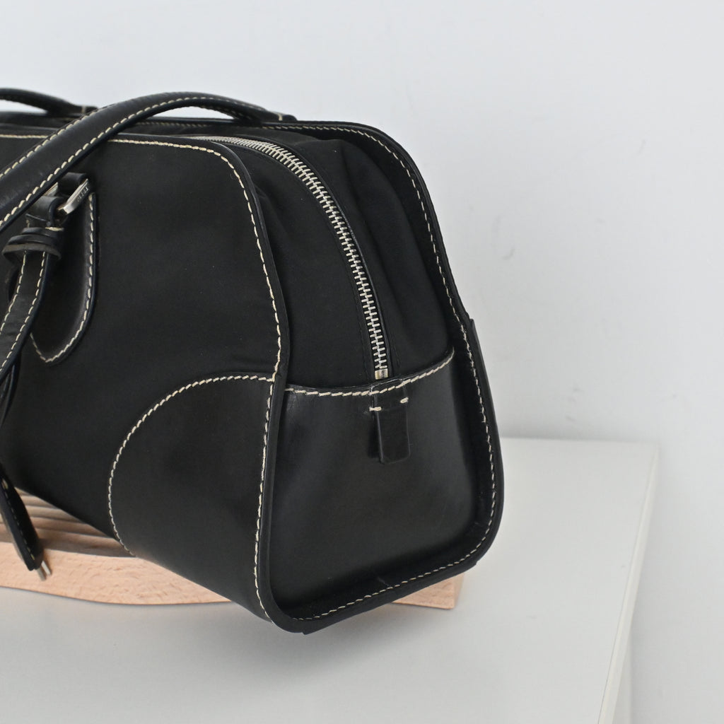 Prada Black Nylon Contrast Stitching Shoulder Bag