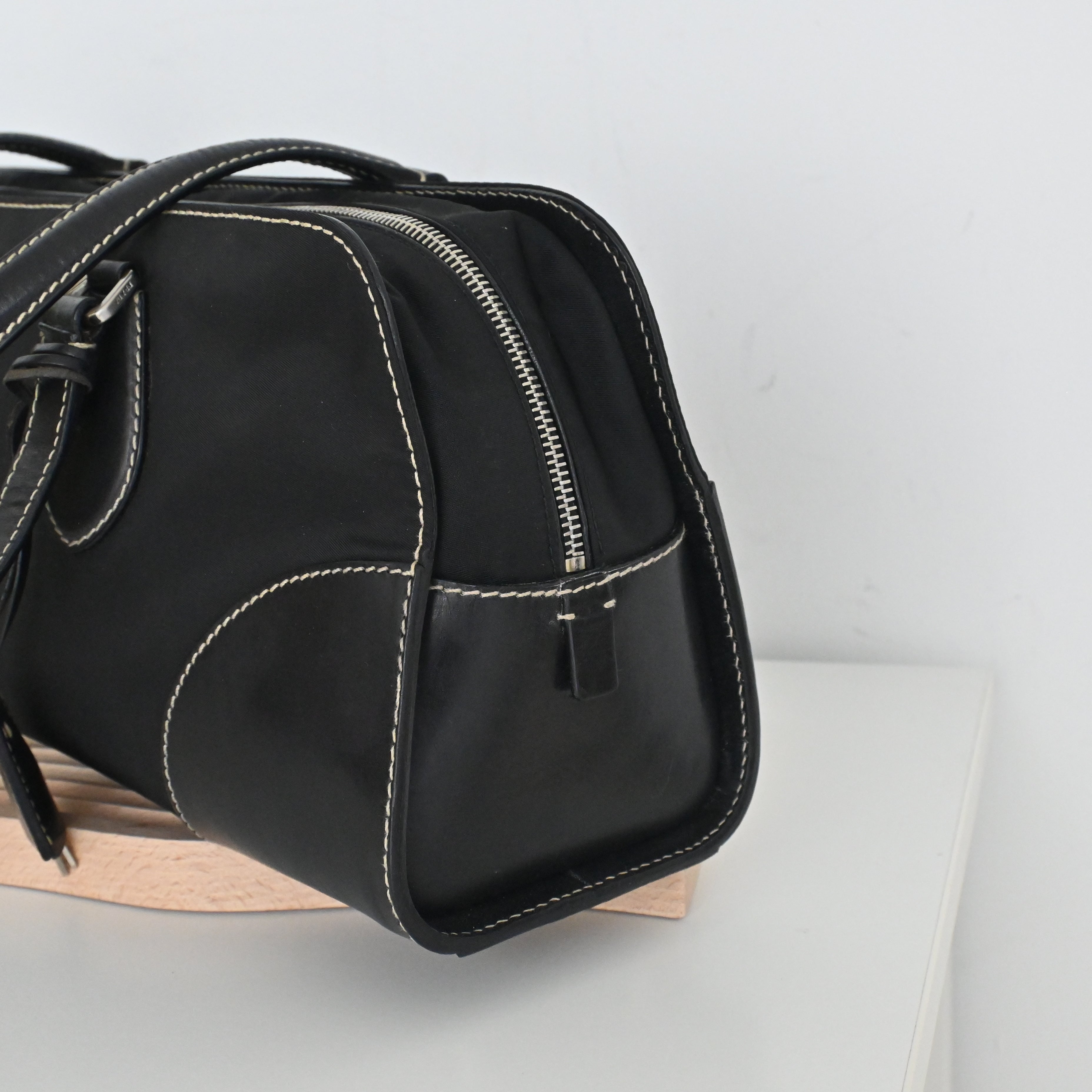Prada Black Nylon Contrast Stitching Shoulder Bag