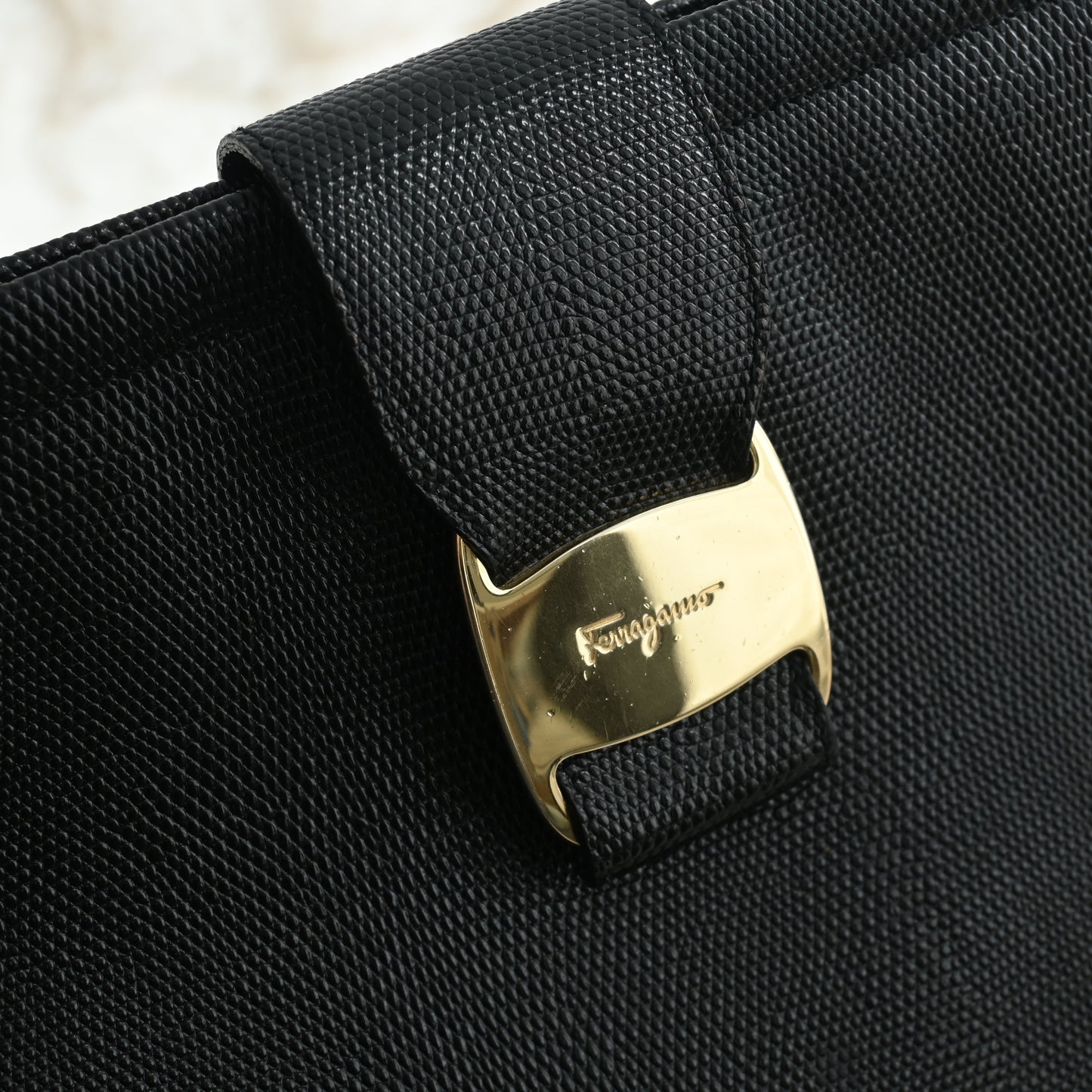 Salvatore Ferragamo Embossed Lizard Vara Tote