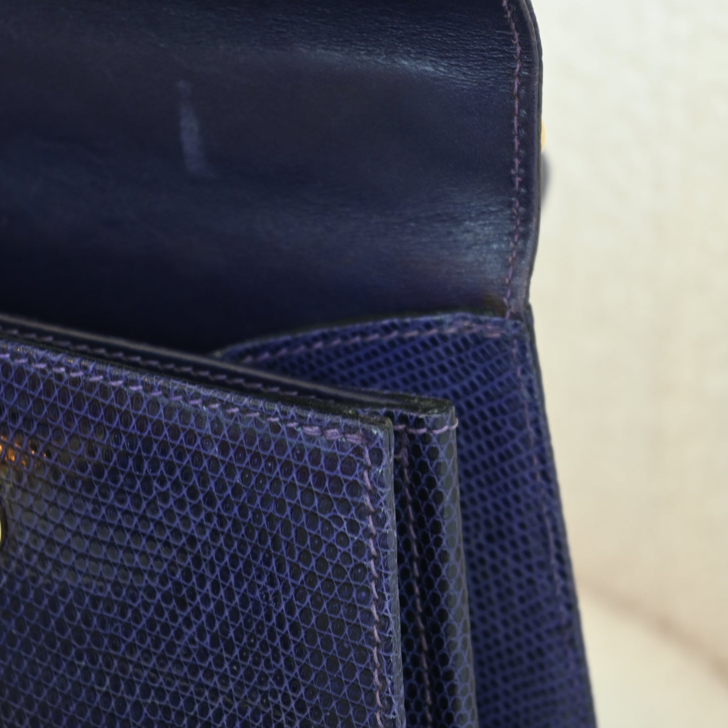 Salvatore Ferragamo Gancini Kelly Small in Purple  Embossed Lizard Leather