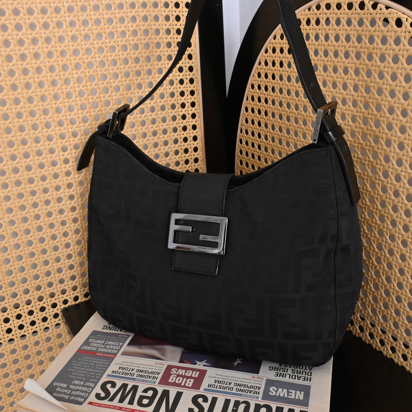 Fendi Zucca Black Canvas Shoulder Bag