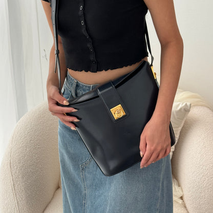 Celine Vintage Navy Gancini Bucket Bag