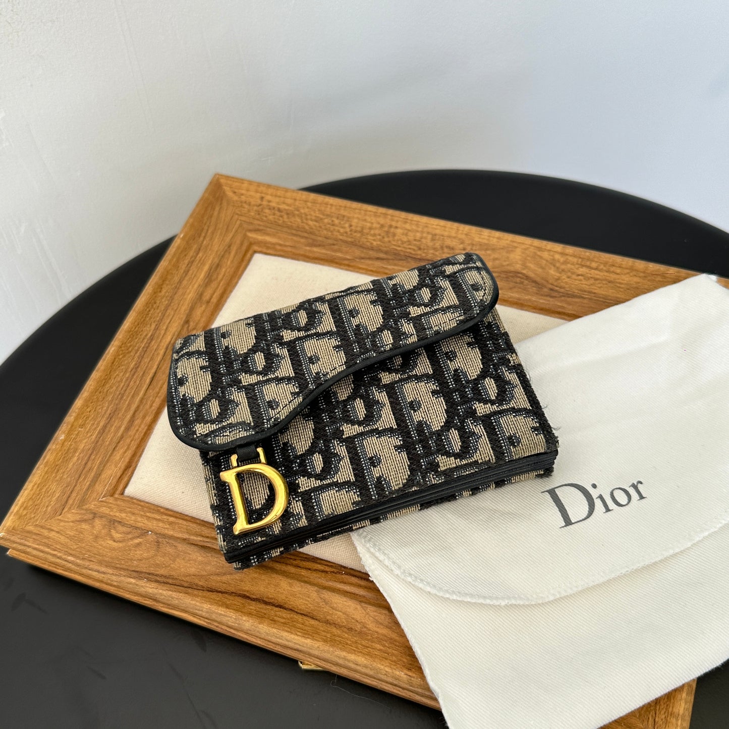 Dior Blue Oblique Canvas Saddle Card Holder