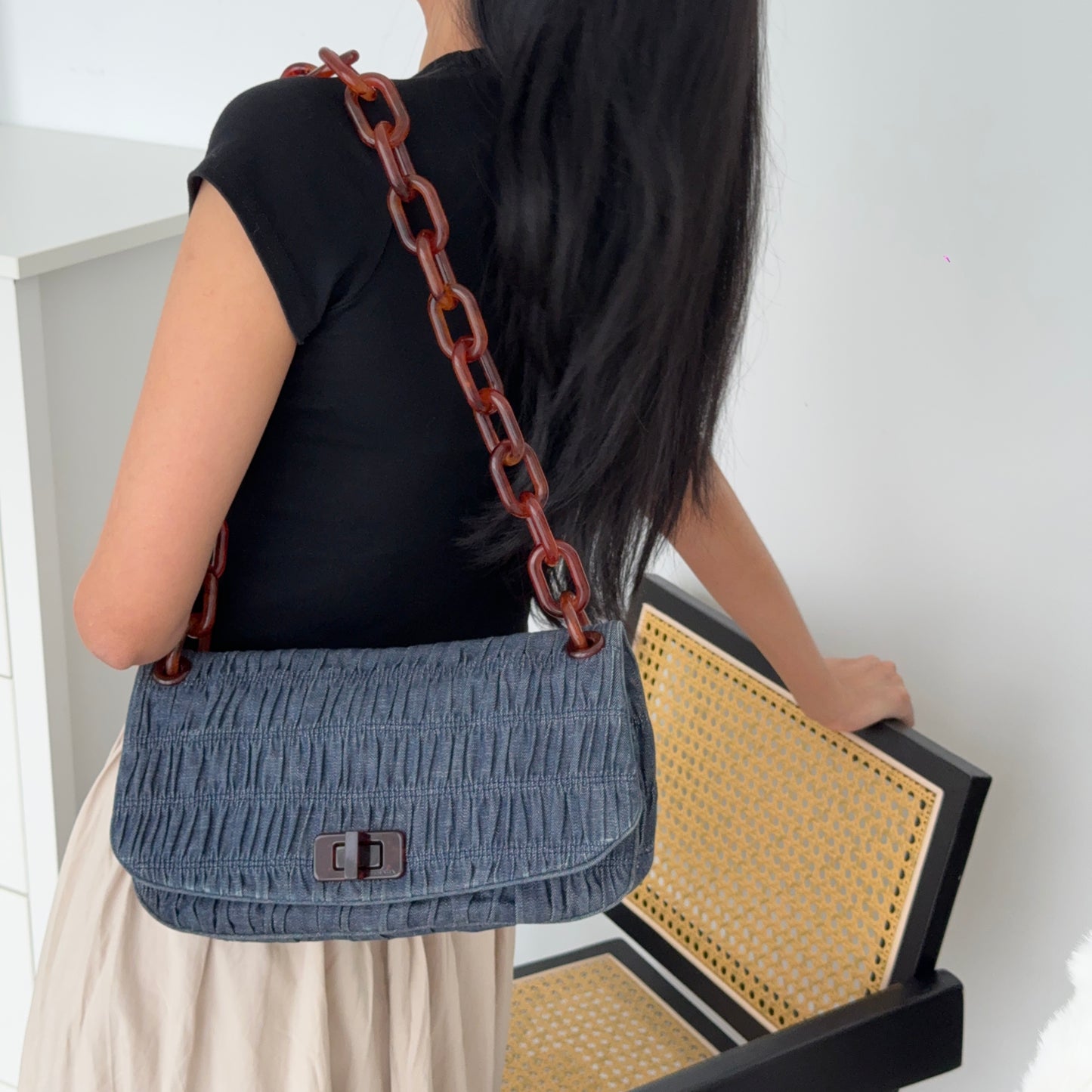 Prada Denim Gaufre Shoulder bag