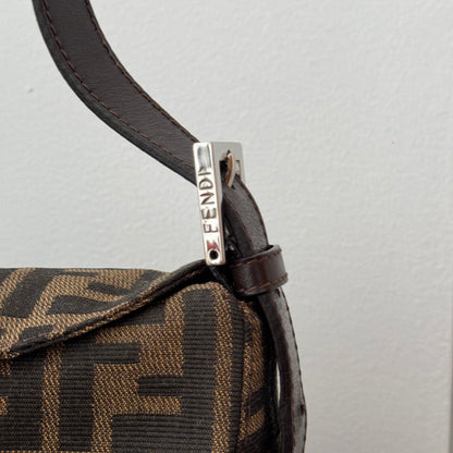 Fendi Zucca Monogram Canvas & Leather Shoulder Bag Brown