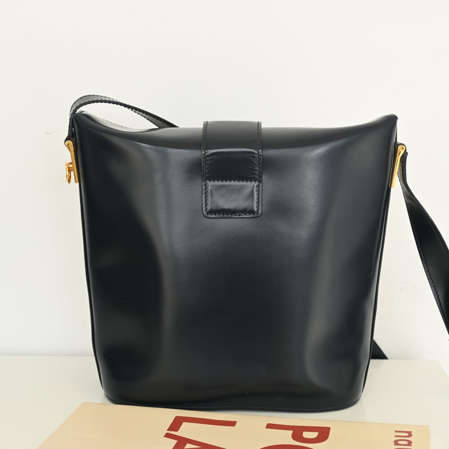 Celine Vintage Navy Gancini Bucket Bag