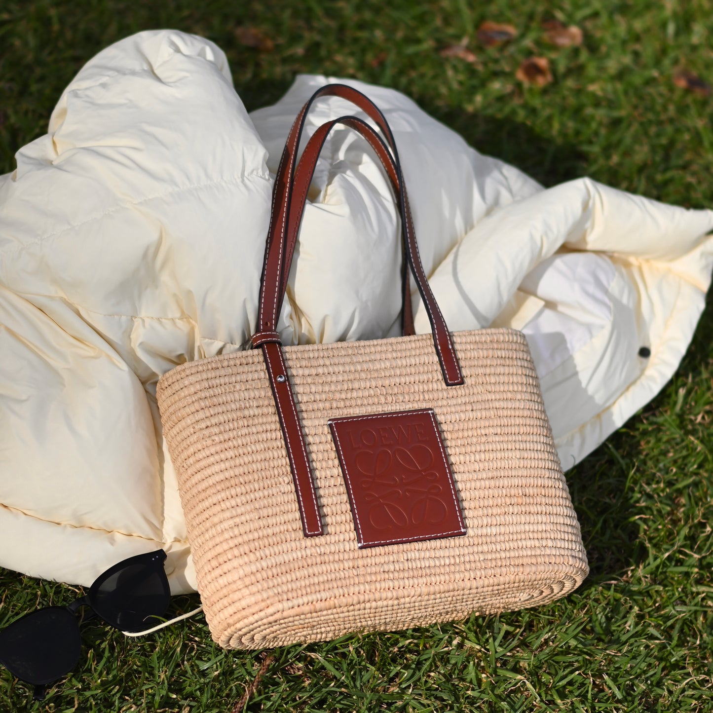Loewe Anagram Small Square Basket Bag in Raffia