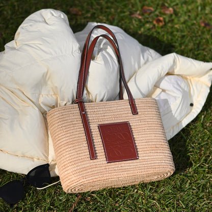 Loewe Anagram Small Square Basket Bag in Raffia