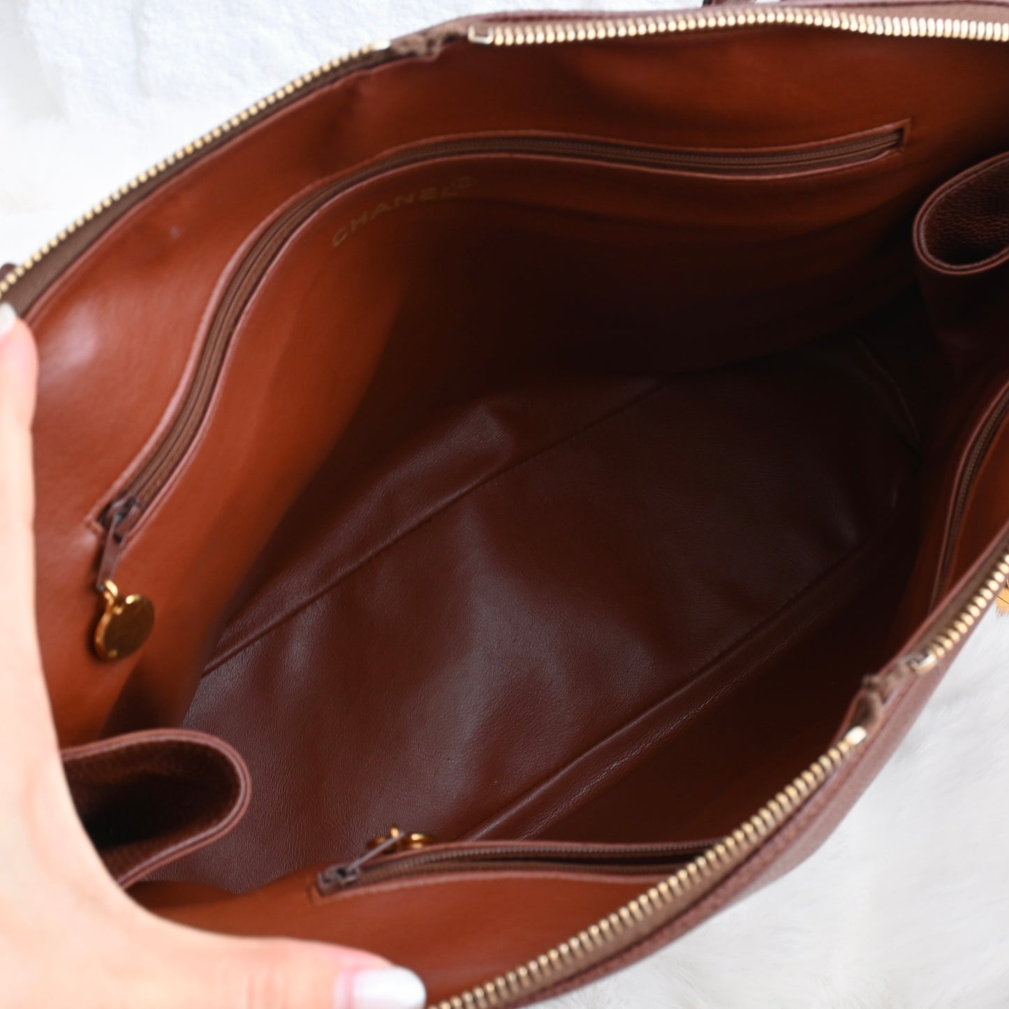 Chanel Timeless Caviar Brown Tote with Gold Ball