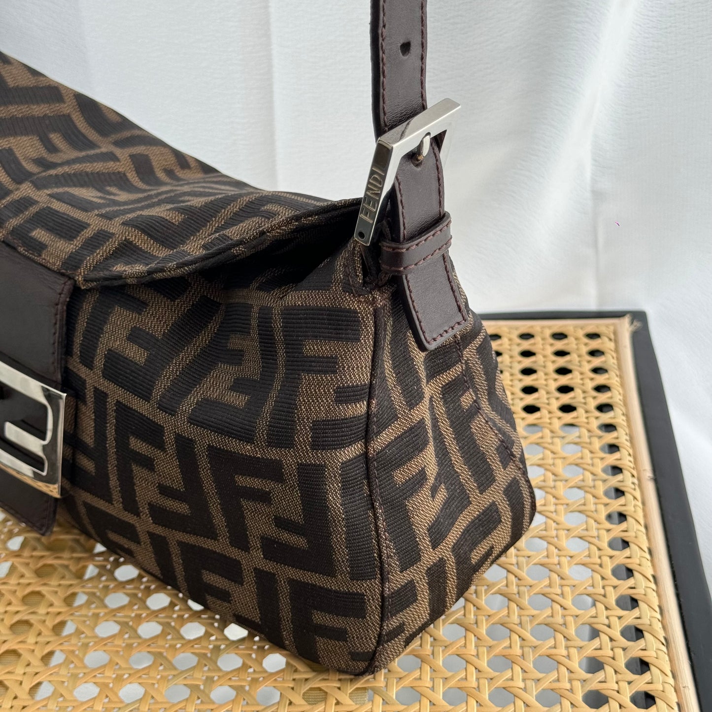 Fendi Zucca Canvas Baguette Shoulder Bag