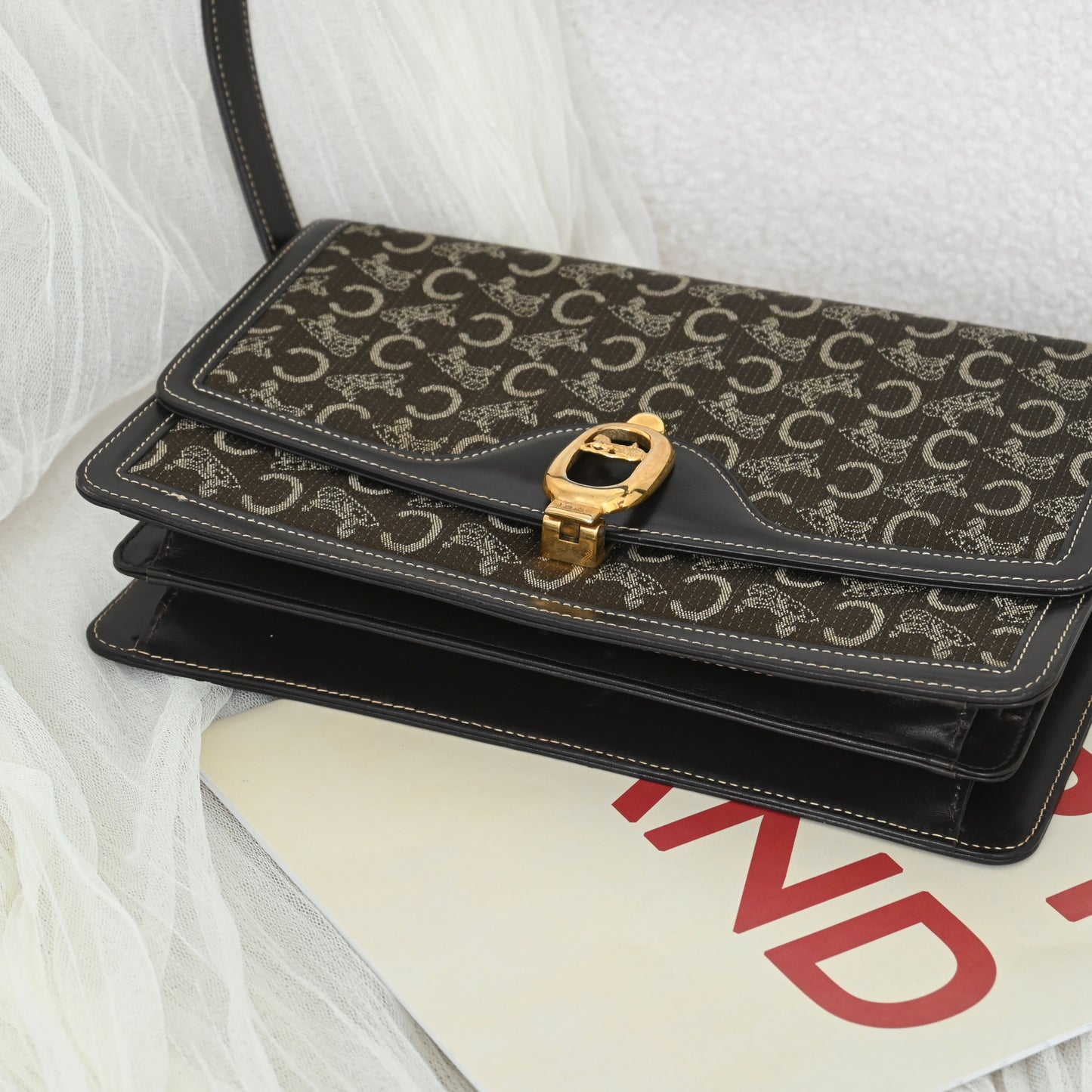 Celine Horse Carriage Brown Macadam Cloth Shoulder Bag