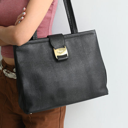 Salvatore Ferragamo Embossed Lizard Vara Tote