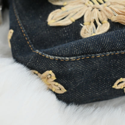 Fendi Denim Floral Embroidered Baguette