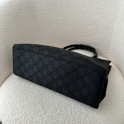 Gucci Black GG Canvas Bamboo Tote