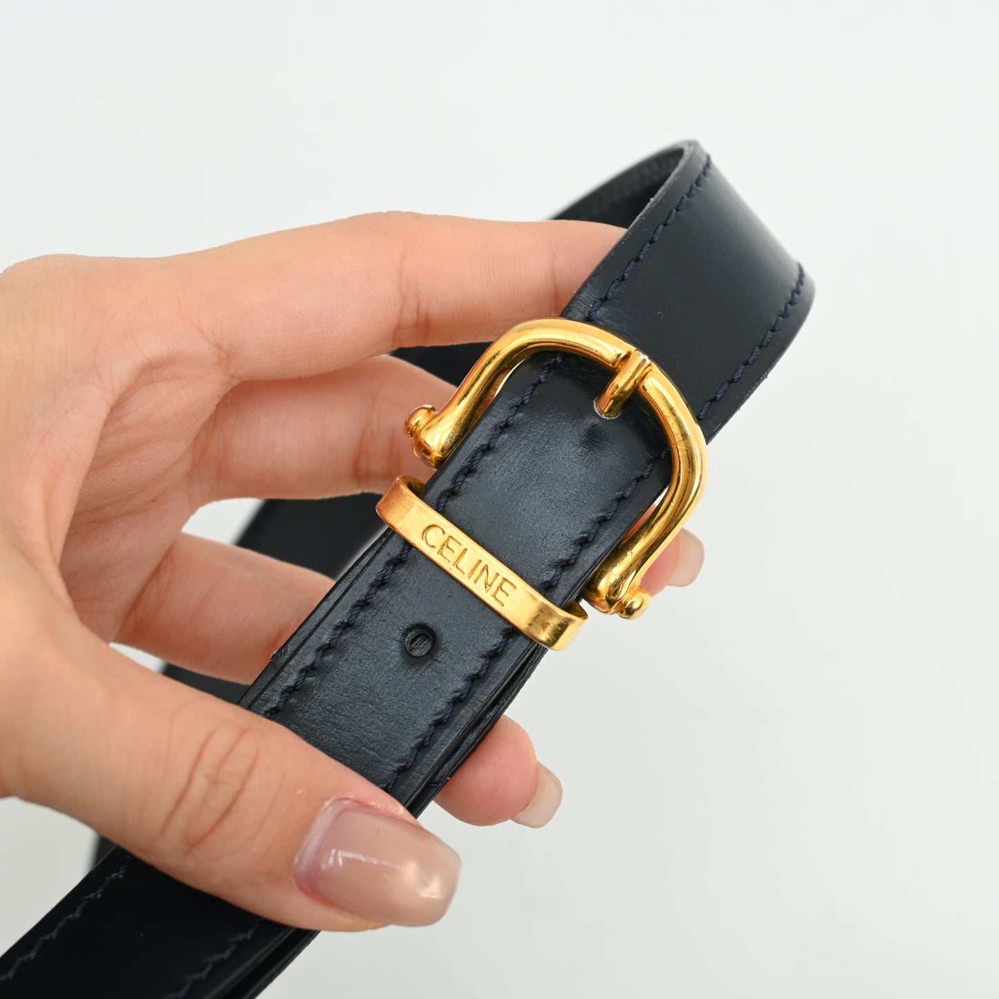 Celine Vintage Navy Gancini Bucket Bag