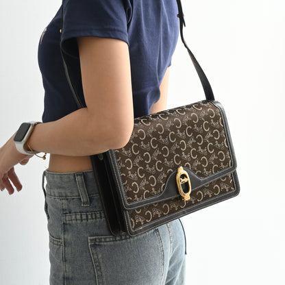 Celine Horse Carriage Brown Macadam Cloth Shoulder Bag