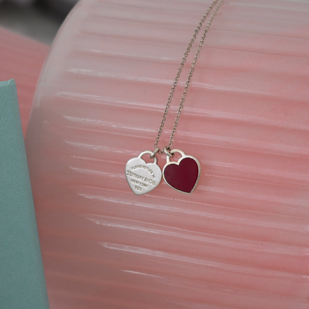 Tiffany Return To Tiffany Double Heart Tag Necklace Red