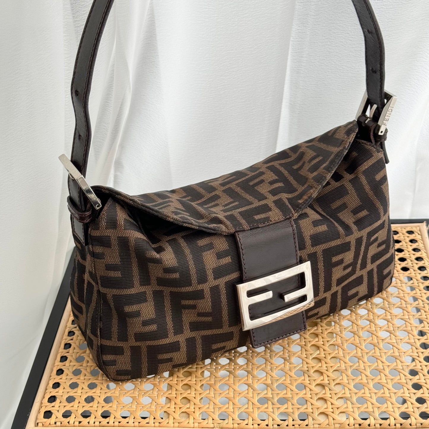 Fendi Zucca Canvas Baguette Shoulder Bag