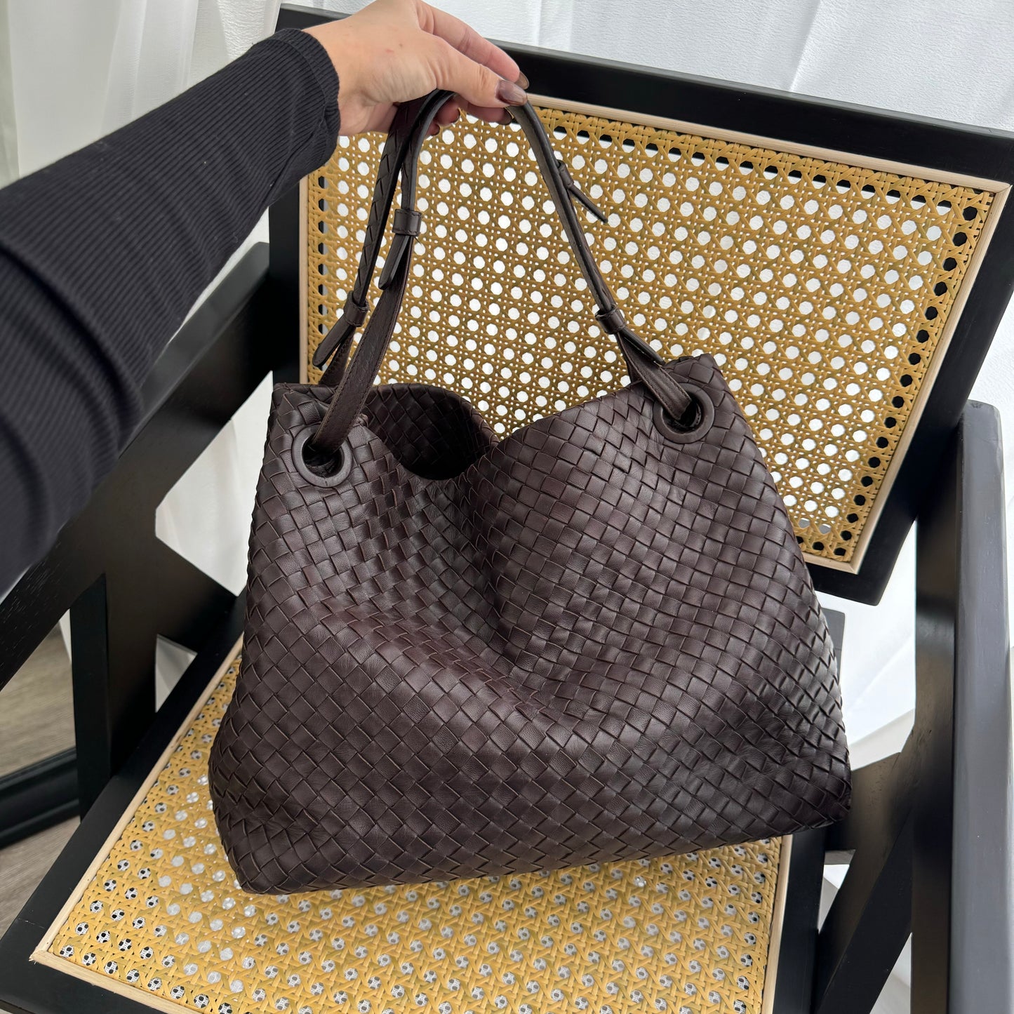 Bottega Veneta Intrecciato Shoulder Bag Dark Brown