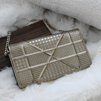 Christian Dior Diorama Metallic Patent Wallet On Chain