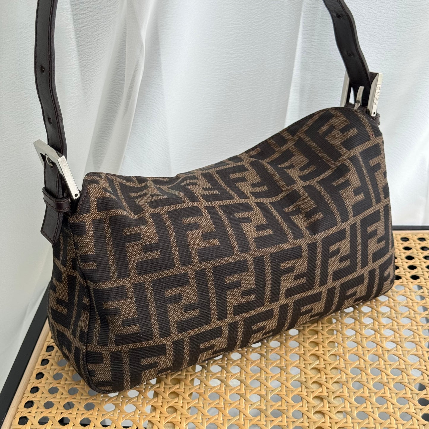 Fendi Zucca Canvas Baguette Shoulder Bag