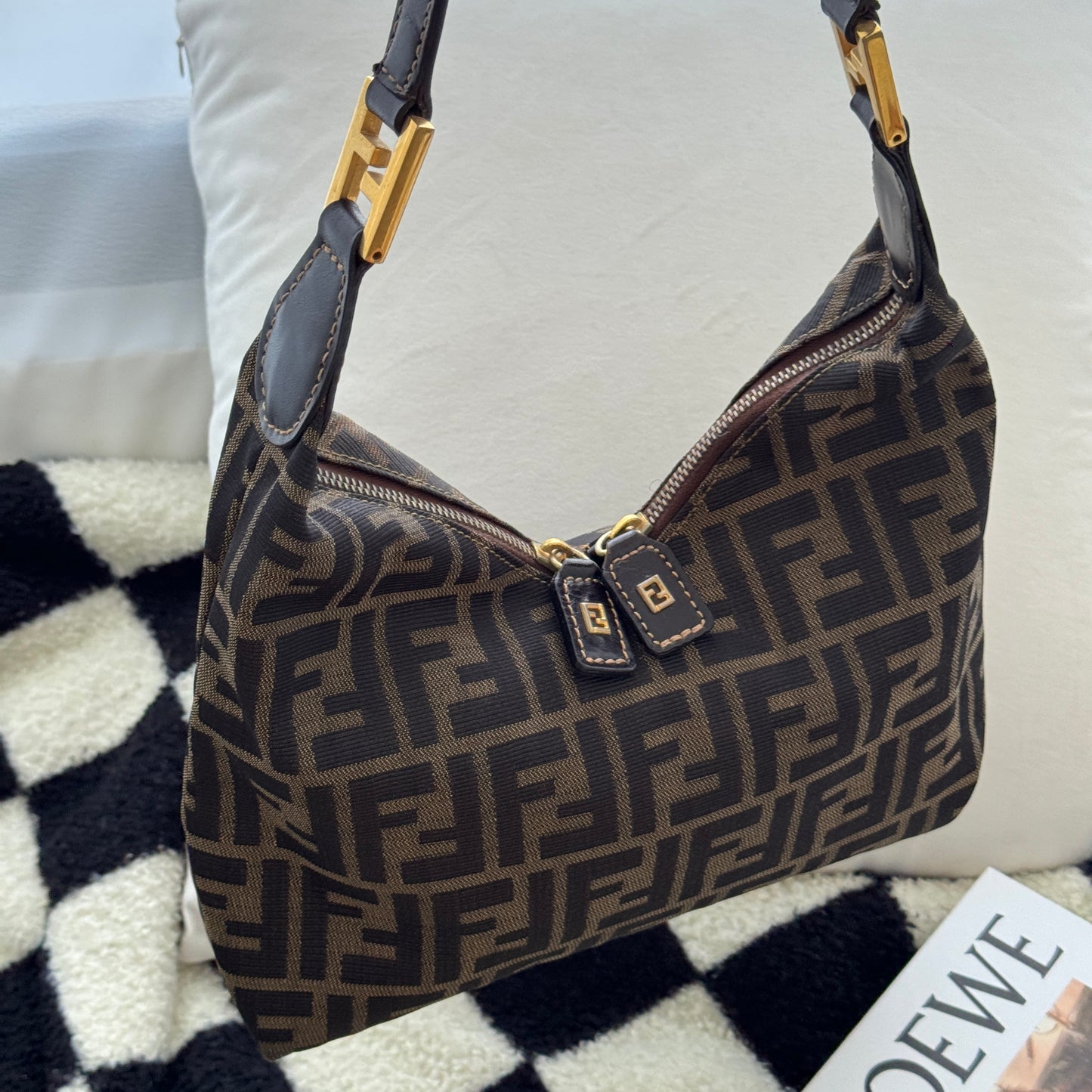 Fendi Zucca Monogram Double Zipper Hobo