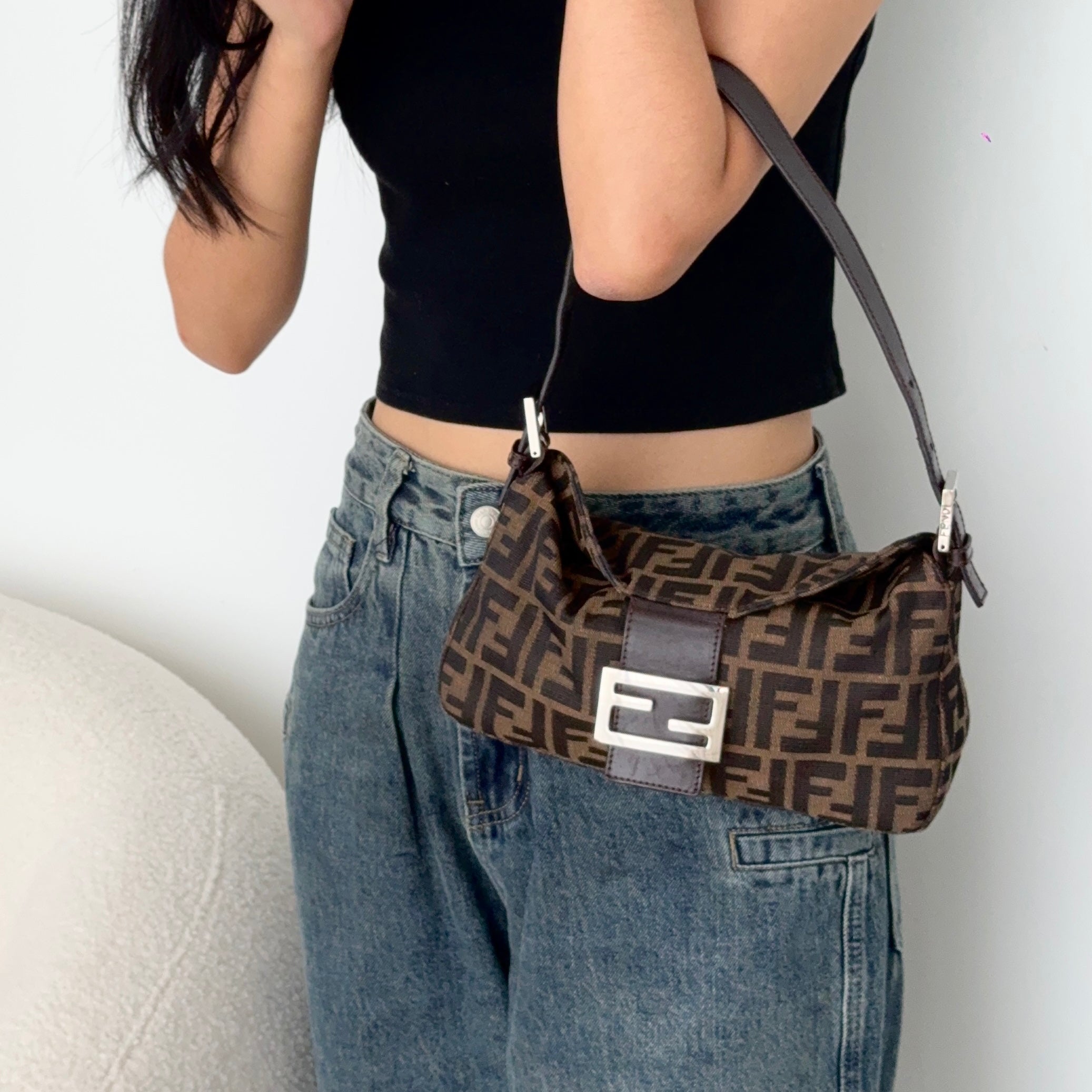Fendi Zucca Canvas Baguette Shoulder Bag - Leluxe Vintage Sdn. Bhd.