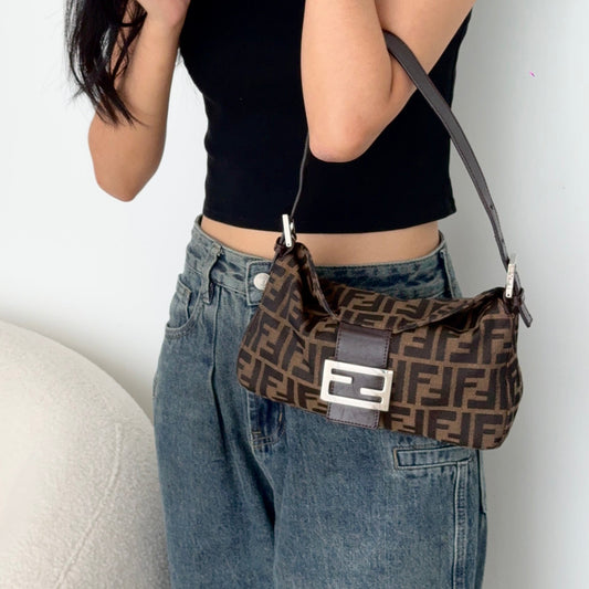 Fendi Zucca Canvas Baguette Shoulder Bag - Leluxe Vintage Sdn. Bhd.