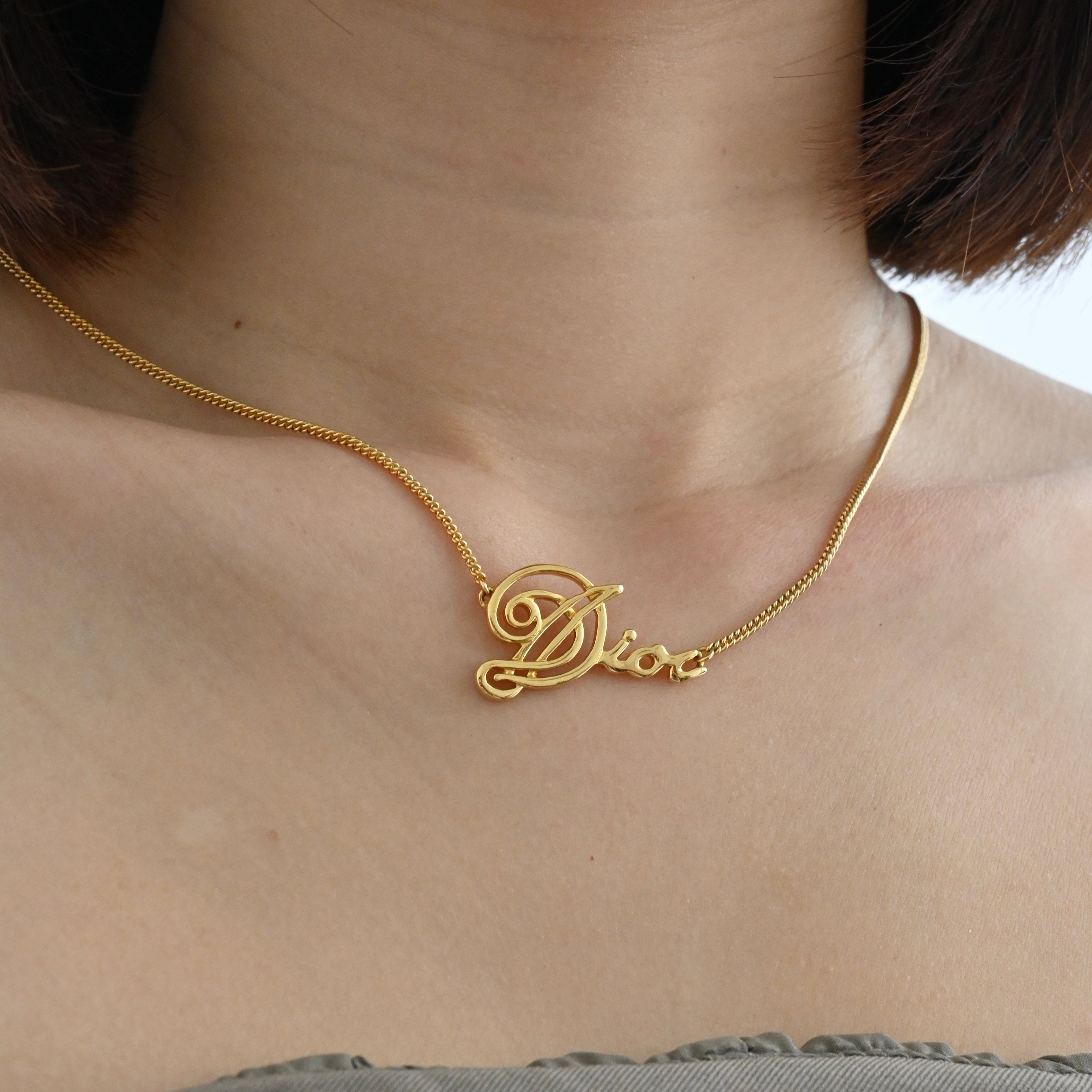 Christian Dior Graffiti  Gold-Tone Pendant Necklace