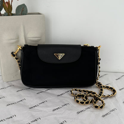 Prada Tessuto Saffiano Nylon Leather Black Chain