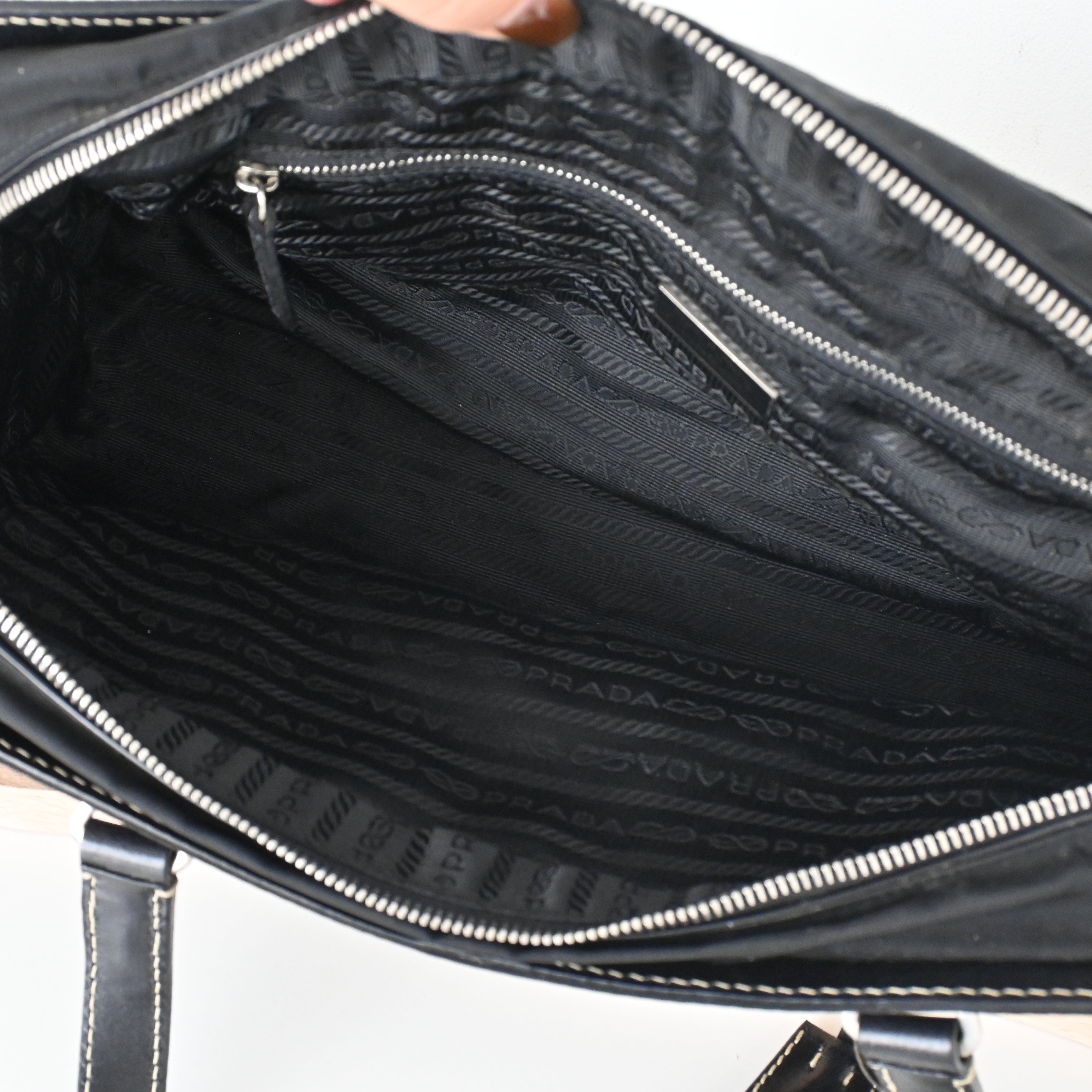 Prada Black Nylon Contrast Stitching Shoulder Bag