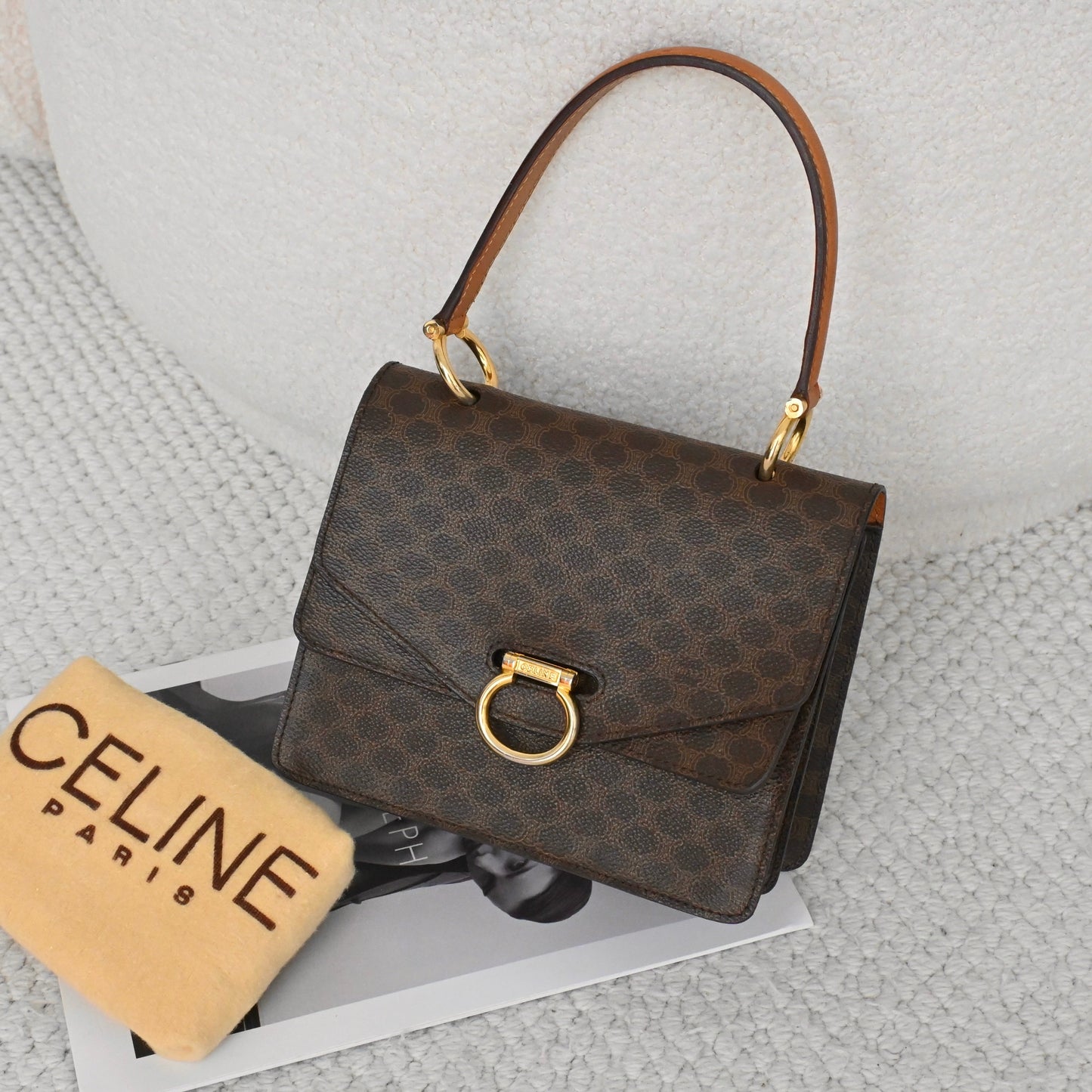 Celine Triomphe Monogram Double Flap Kelly Small