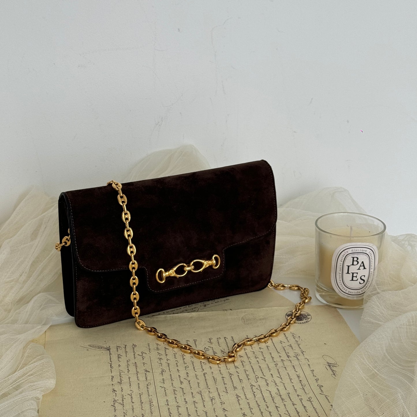 Celine Triomphe Suede Chain Bag