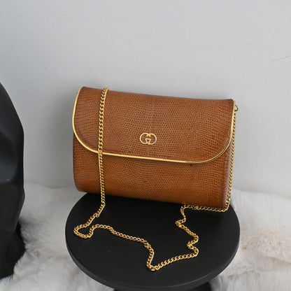 Old Gucci Lizard Chain Crossbody 1950s