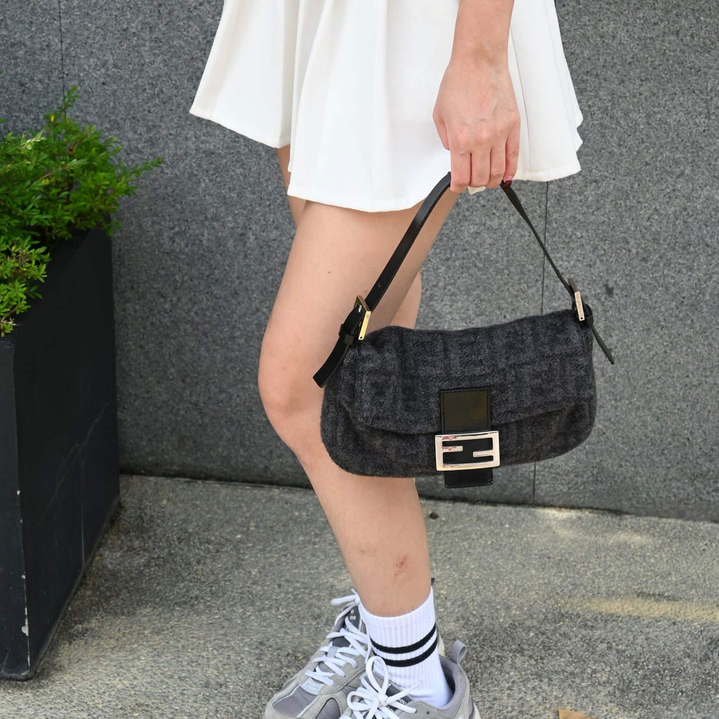 Fendi Zucca Baguette Wool Gray