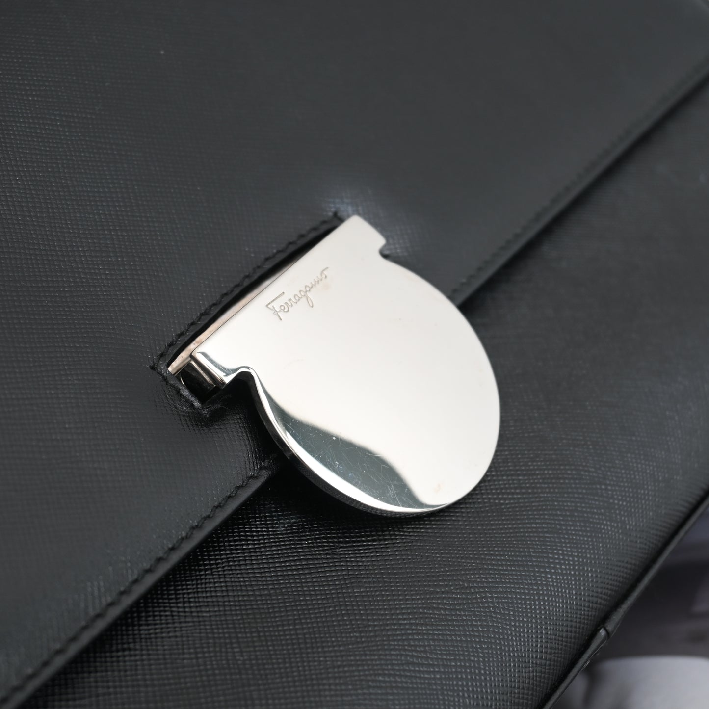 Salvatore Ferragamo Gancini Saffiano Leather Shoulder Bag