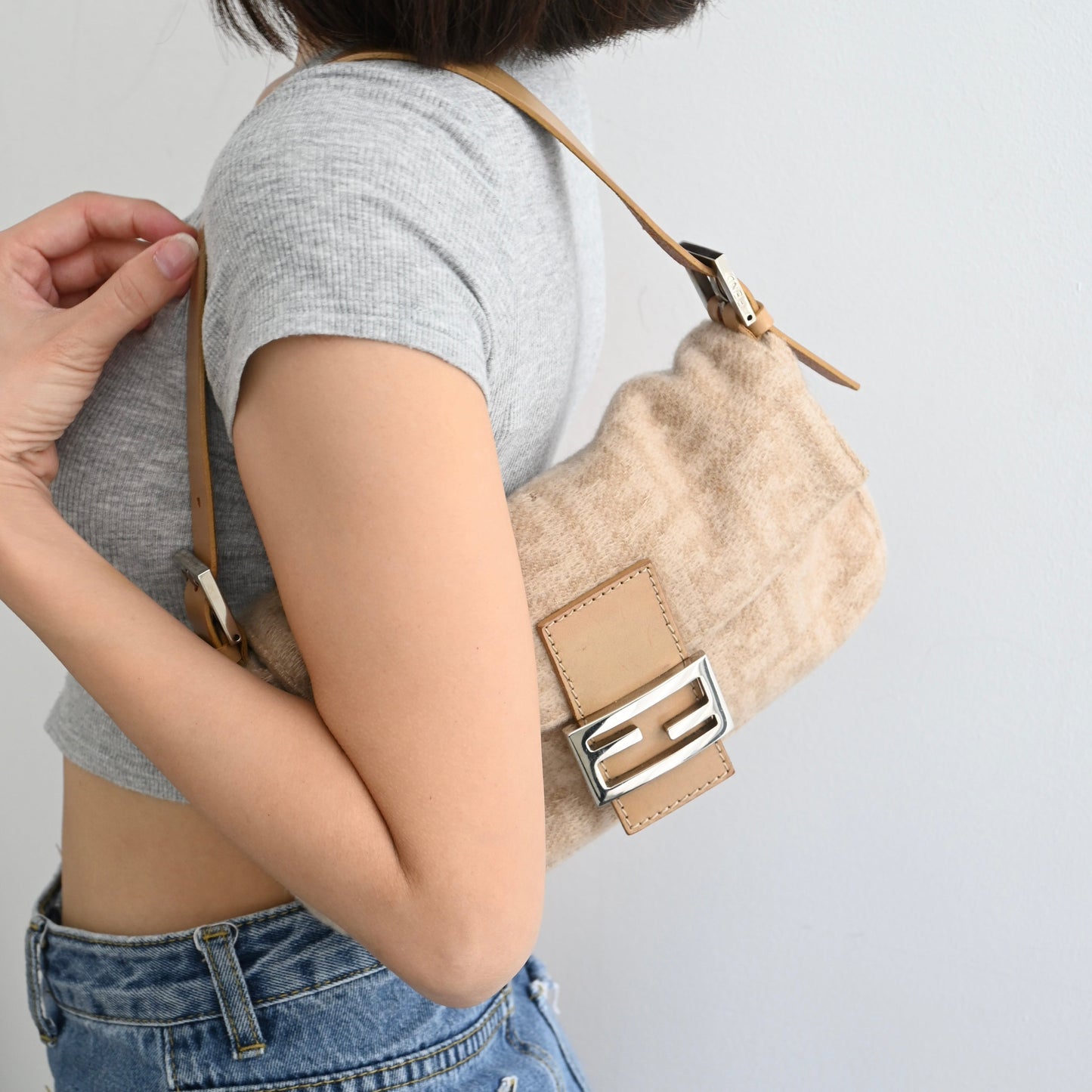 Fendi Zucca Baguette Wool Beige