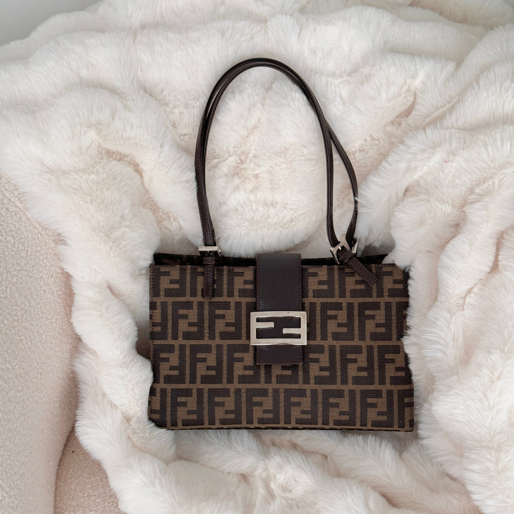 Fendi Zucca Monogram Double Strap Shoulder Bag - Leluxe Vintage Sdn. Bhd.