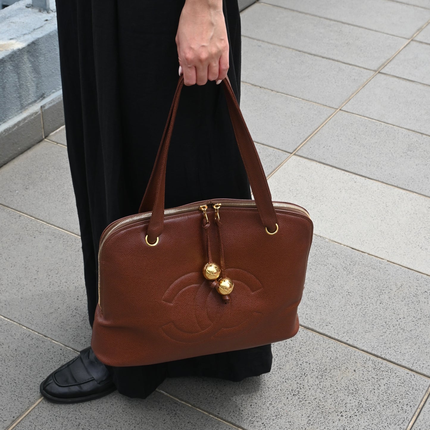 Chanel Timeless Caviar Brown Tote with Gold Ball