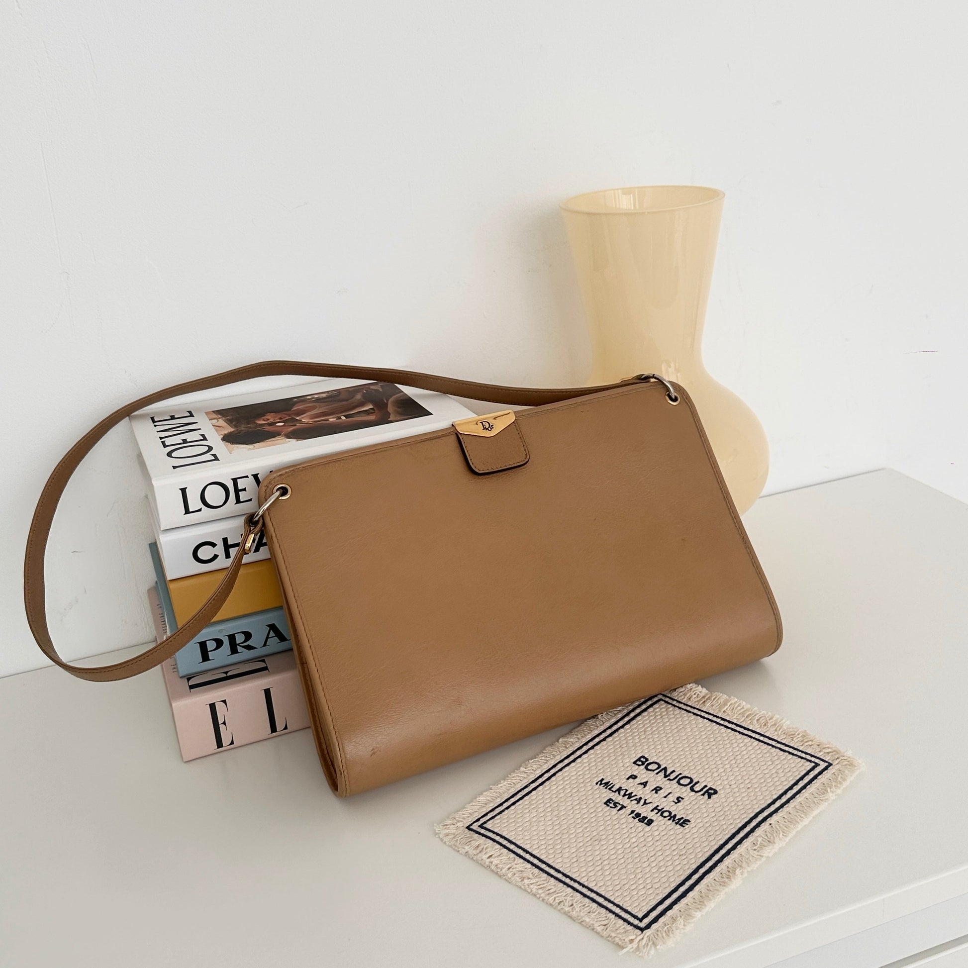 Christian Dior Leather Shoulder Bag Beige - Leluxe Vintage Sdn. Bhd.