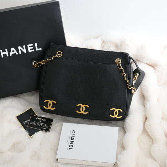 Chanel Triple CC Logo Chain Tote with Gold Ball