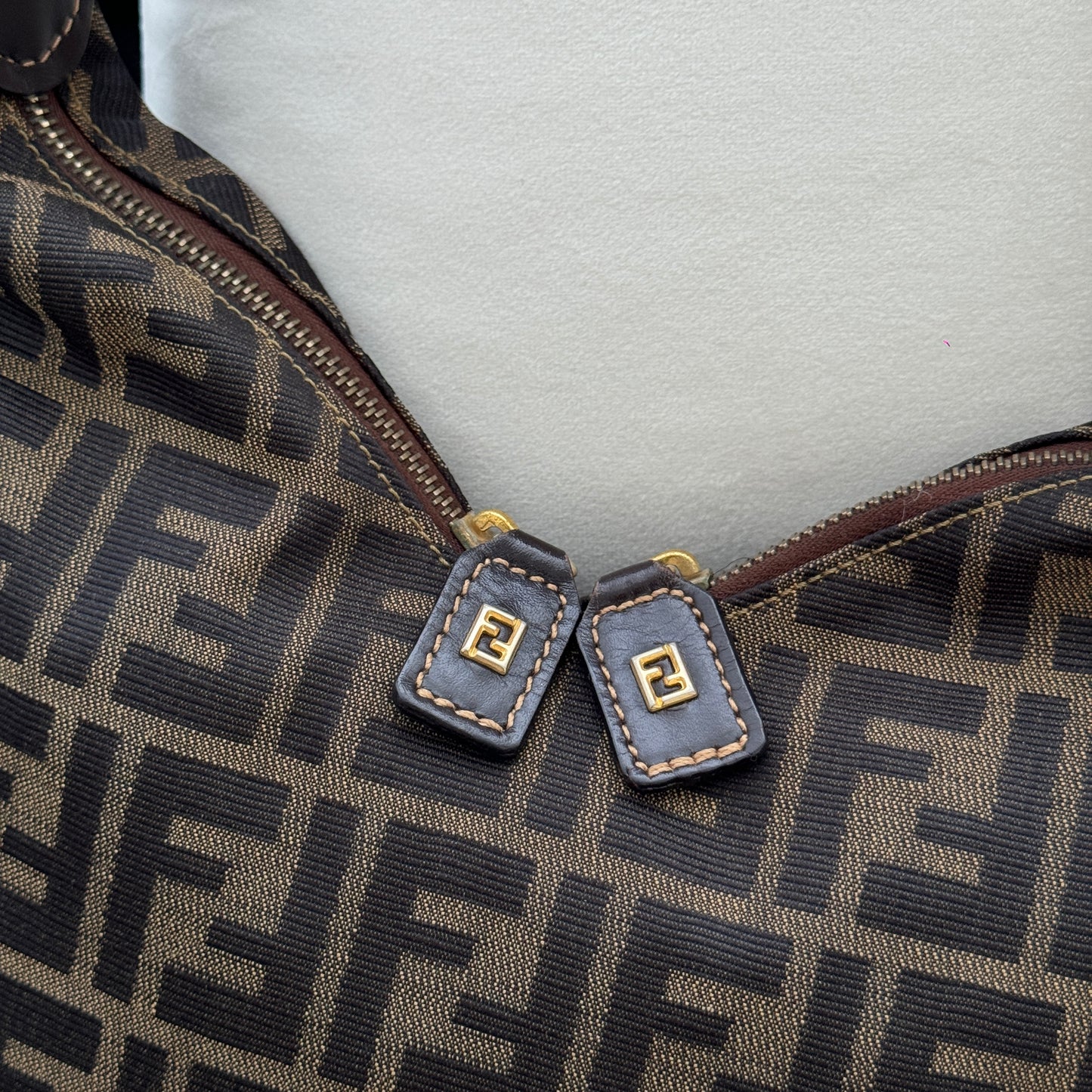 Fendi Zucca Monogram Double Zipper Hobo