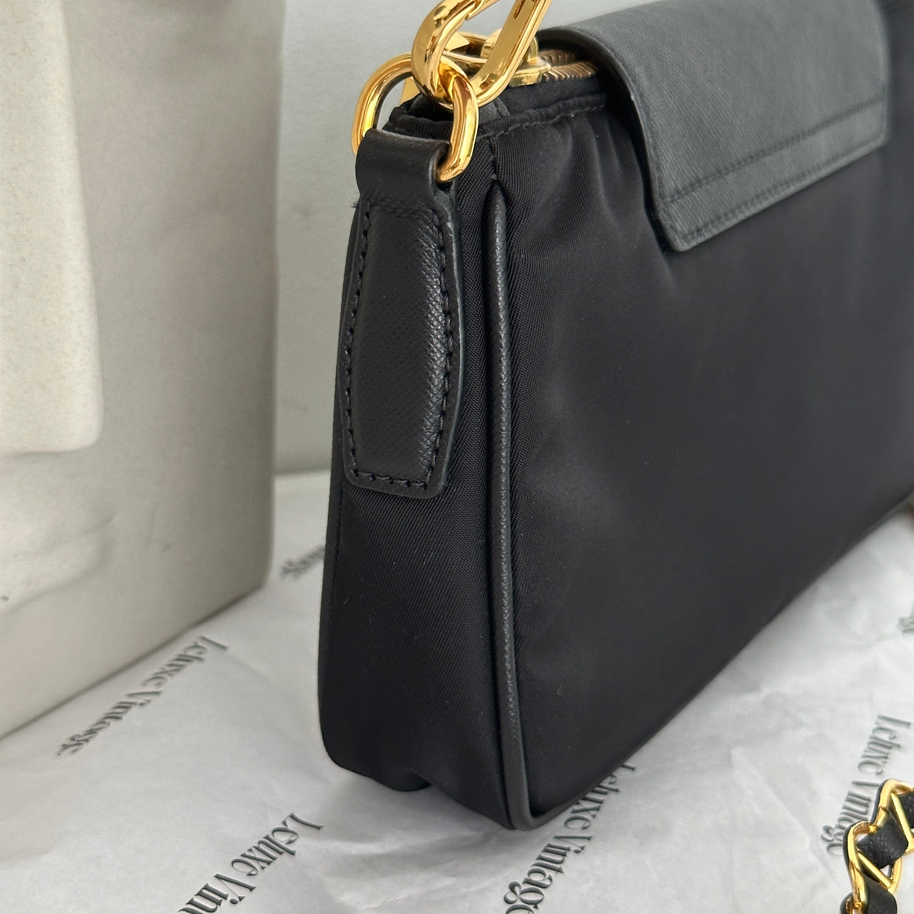 Prada Tessuto Saffiano Nylon Leather Black Chain – Leluxe Vintage