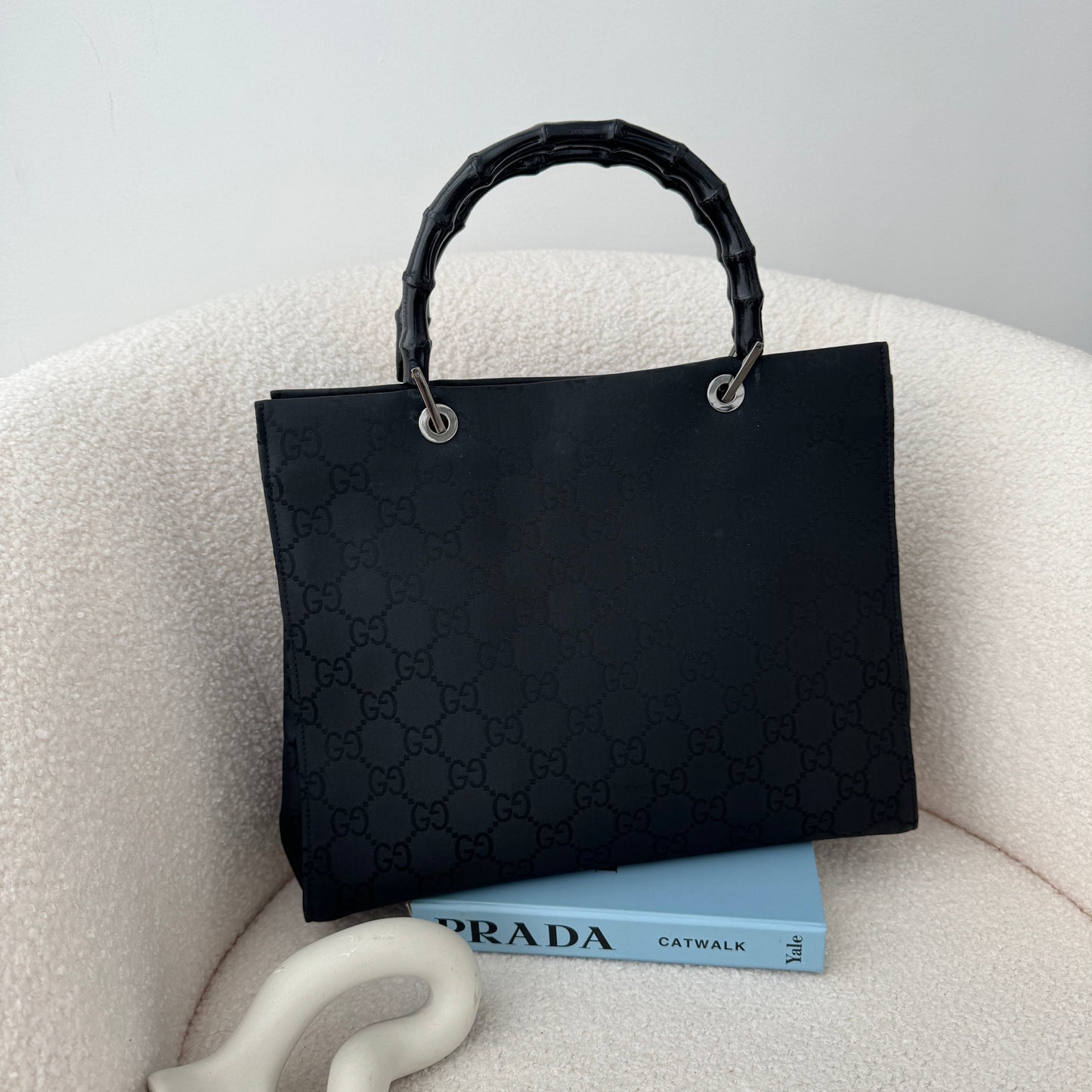 Gucci Black GG Canvas Bamboo Tote - Leluxe Vintage Sdn. Bhd.