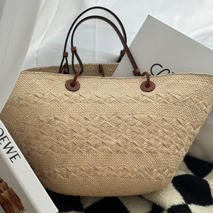 Loewe Anagram Woven Basket Raffia Tote Bag