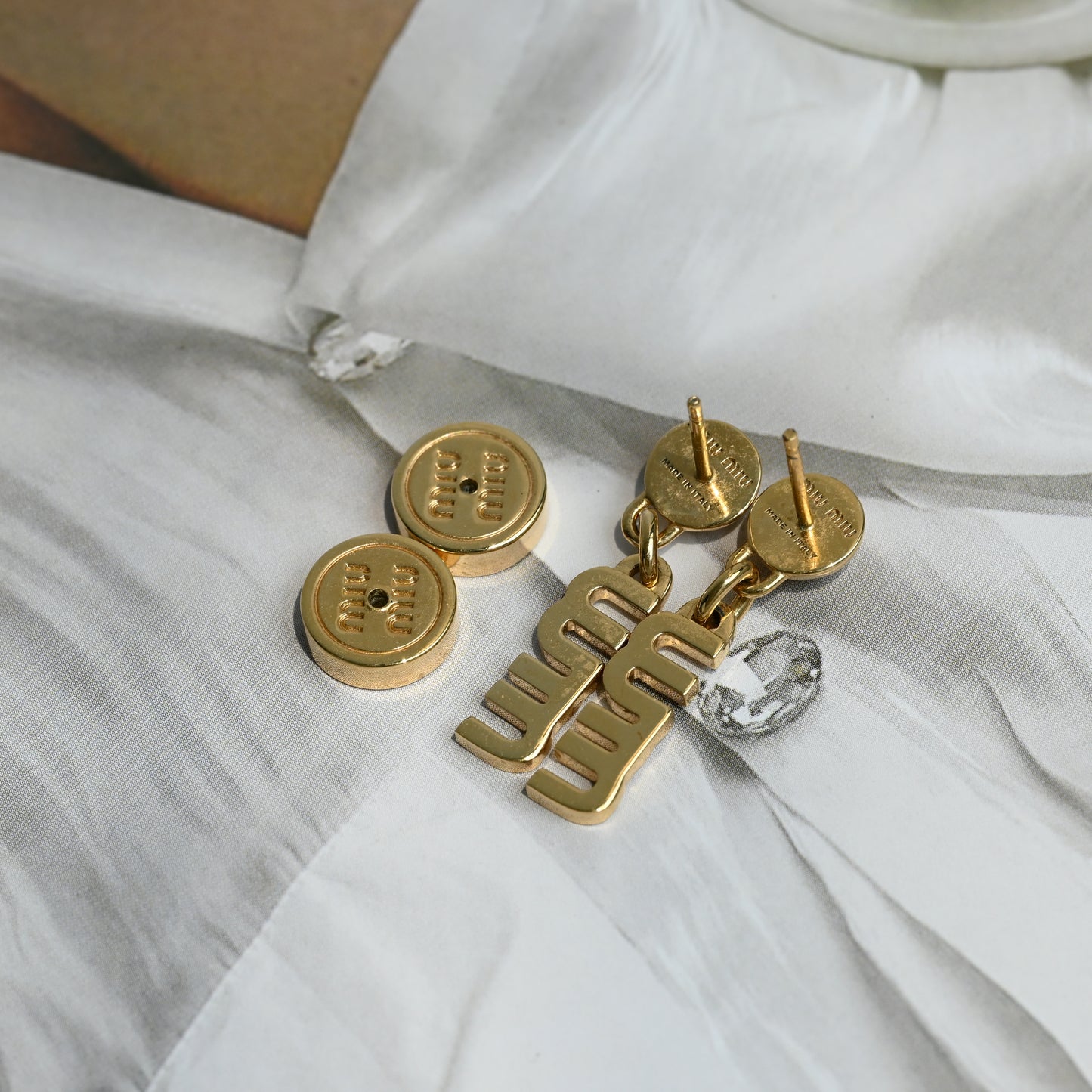 Miu Miu Logo Drop Stud Earrings