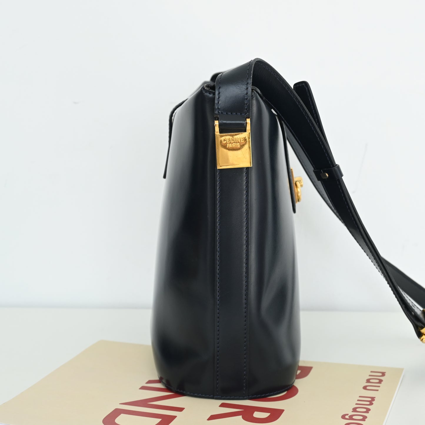 Celine Vintage Navy Gancini Bucket Bag