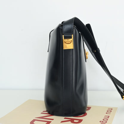 Celine Vintage Navy Gancini Bucket Bag