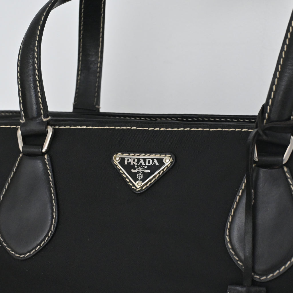Prada Black Nylon Contrast Stitching Shoulder Bag