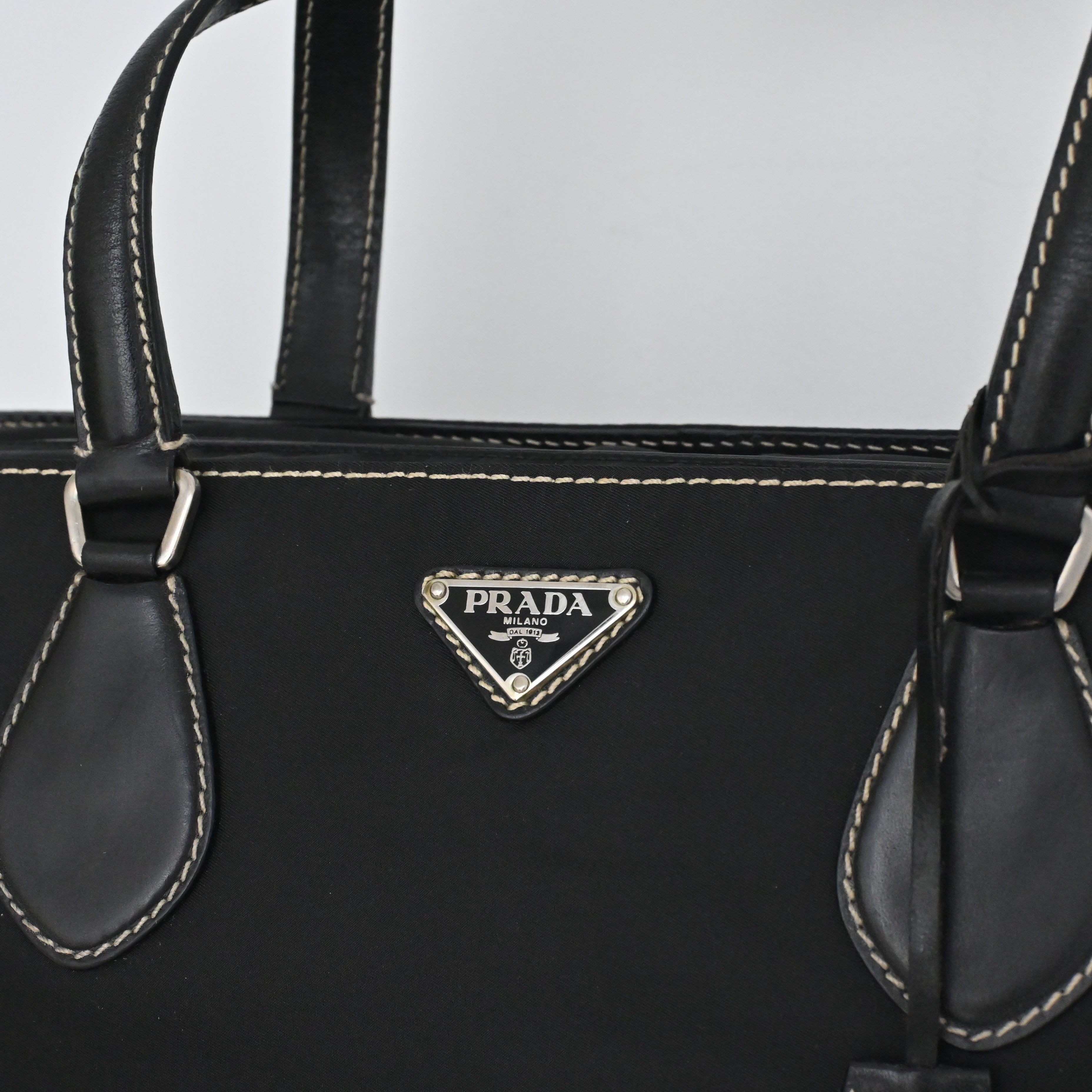 Prada Black Nylon Contrast Stitching Shoulder Bag